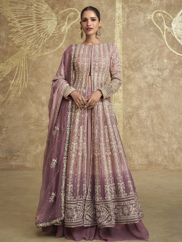 Dusty Pink Premium Real Georgette Party Wear Lehenga Suit